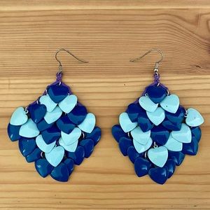Blue Tiered Heart Earrings